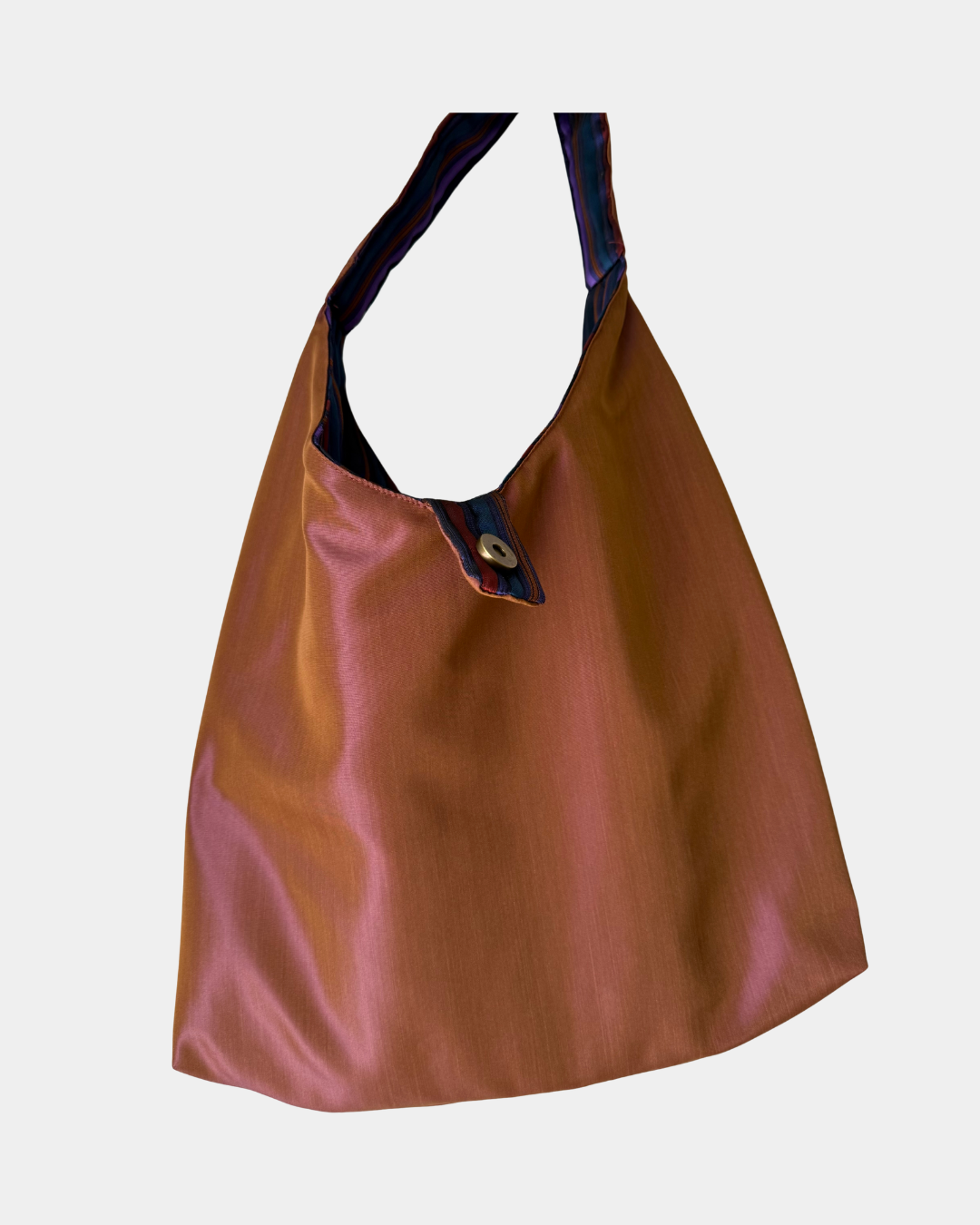 Angie Bag in Shantung a righe viola, blu e nocciola reversibile - Retro nocciola