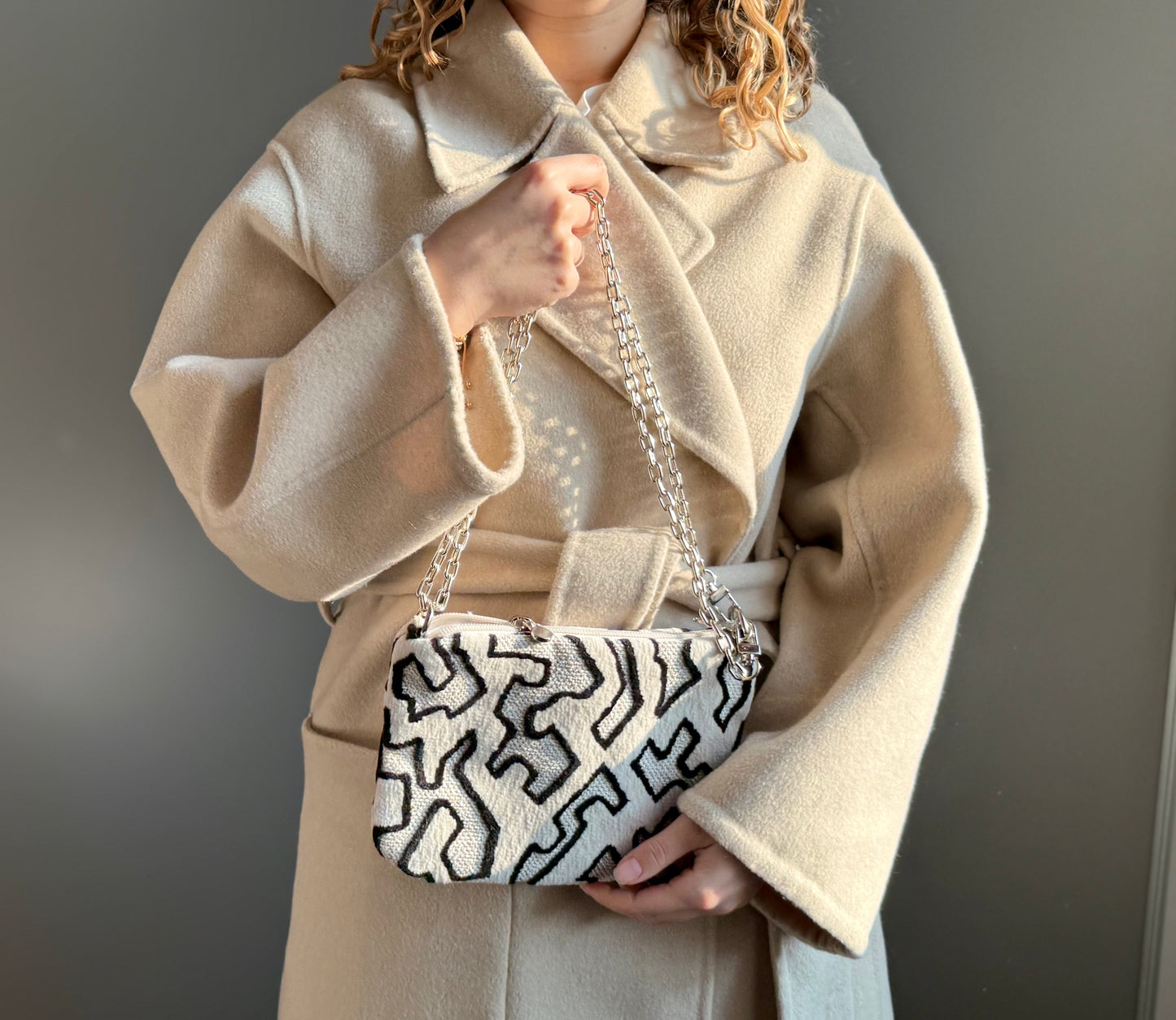 La Poshetta Mini Jacquard velluto bianco e nero