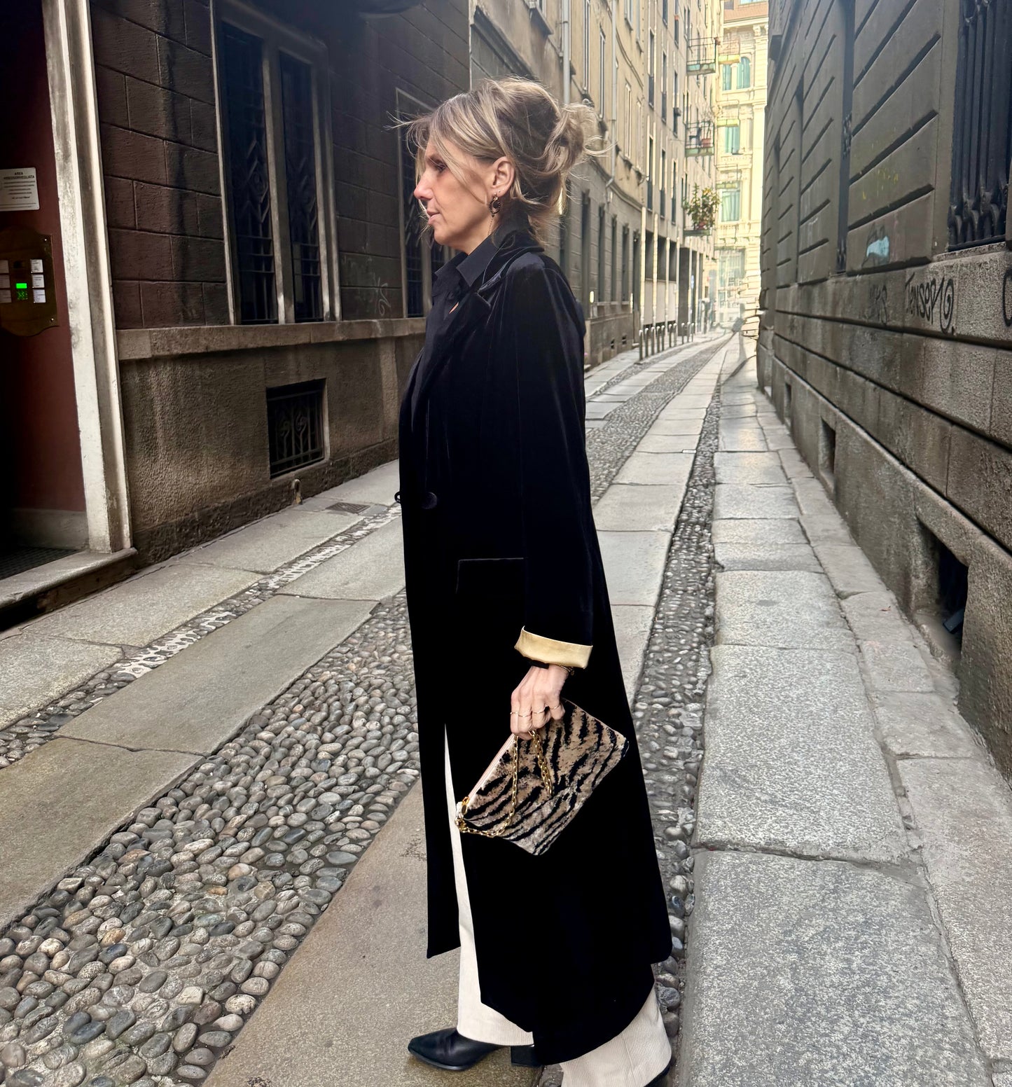 La Poshetta Mini velluto Jacquard animalier - Retro in velluto nero