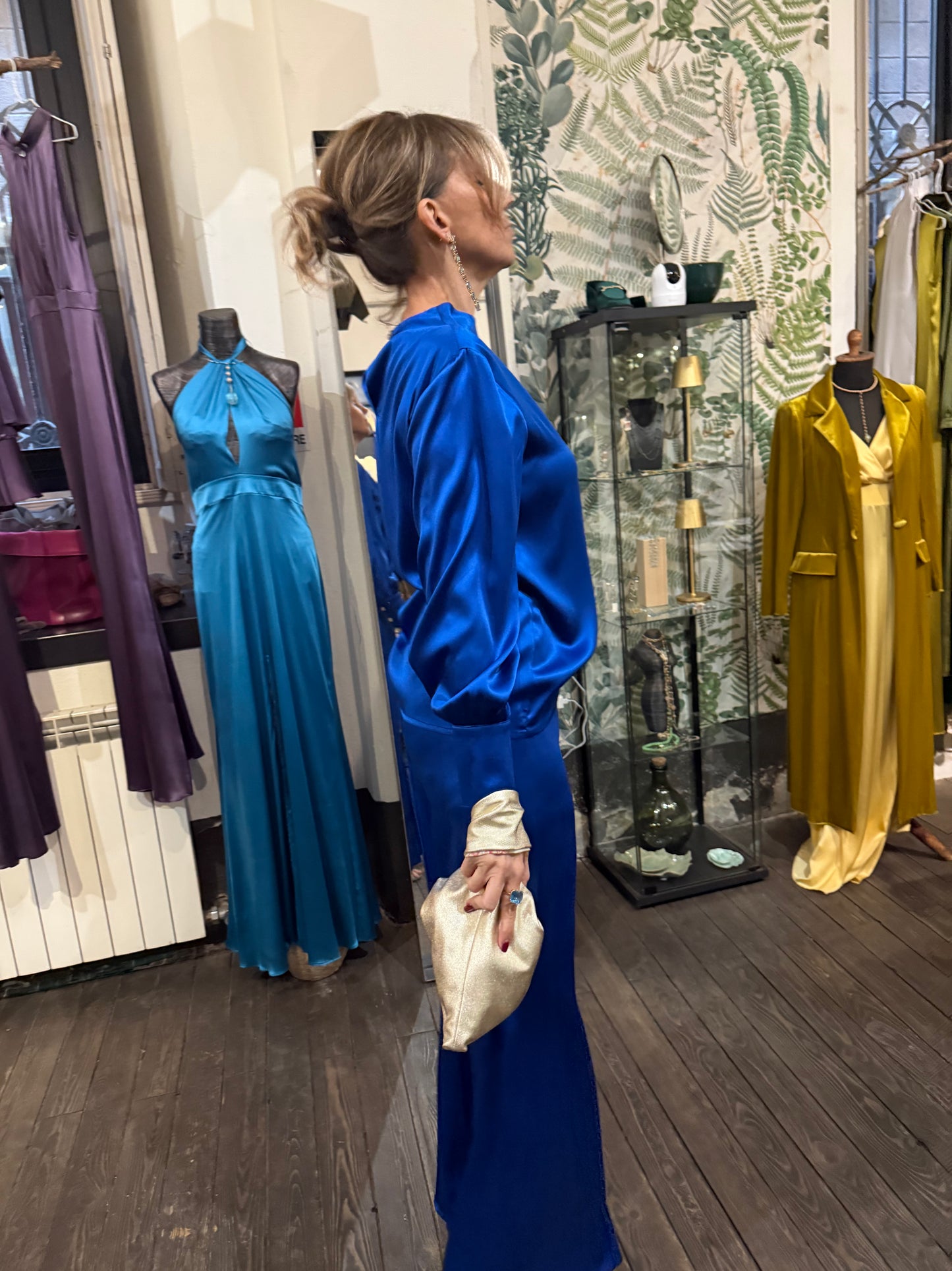 Bond reversibile in jeans oro e toile de jouy rosso