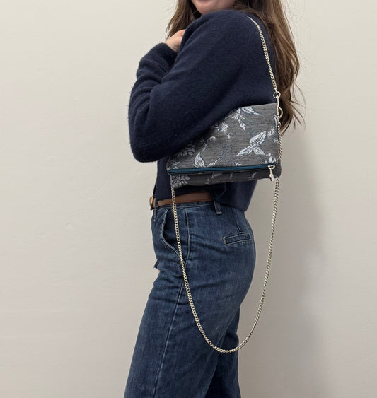 Zippy tessuto Jacquard di cotone a fiori grigi e blu