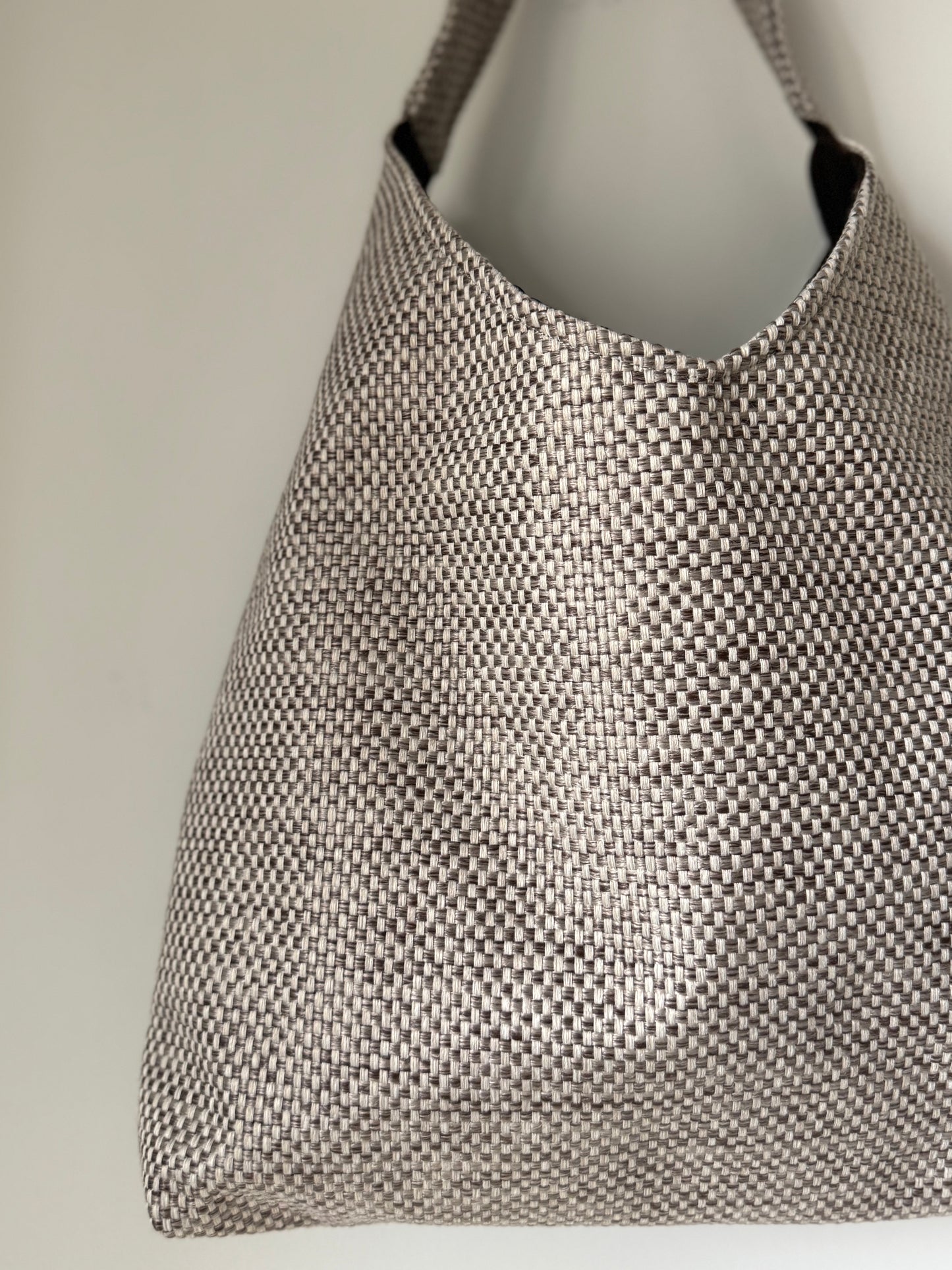 Angie Bag tessuto Jacquard sabbia - Interno Shantung cioccolato