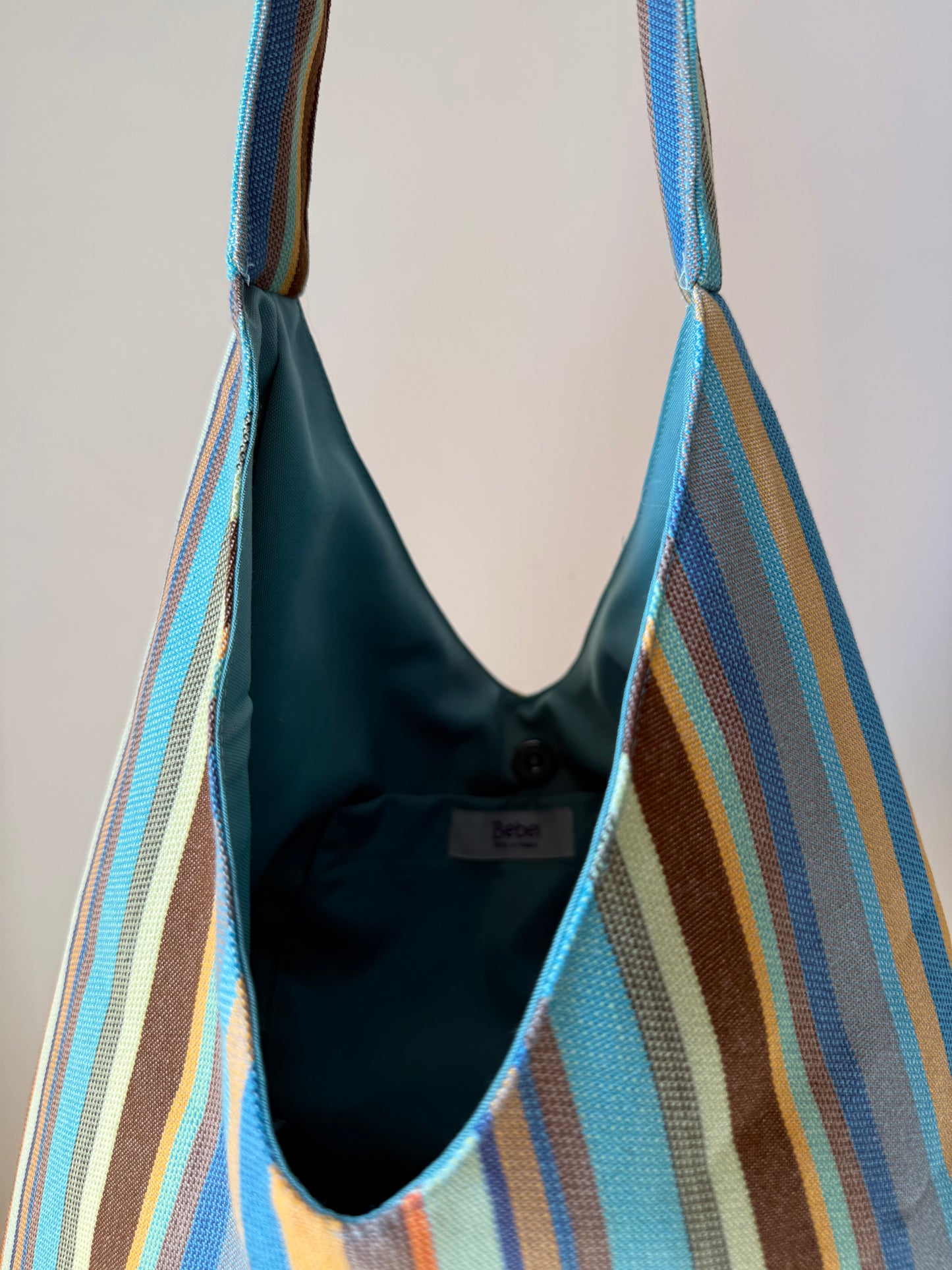 Angie Bag cotone a righe verticali - Interno azzurro Tiffany