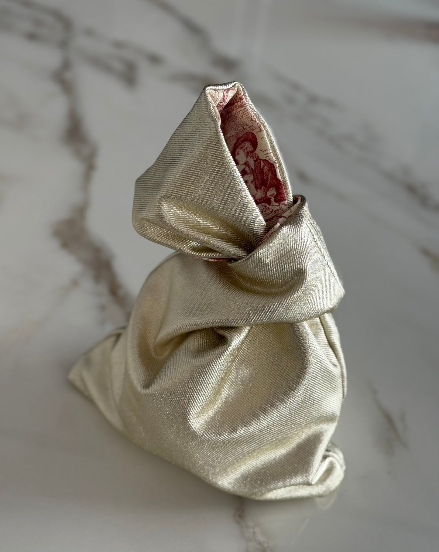 Bond reversibile in jeans oro e toile de jouy rosso