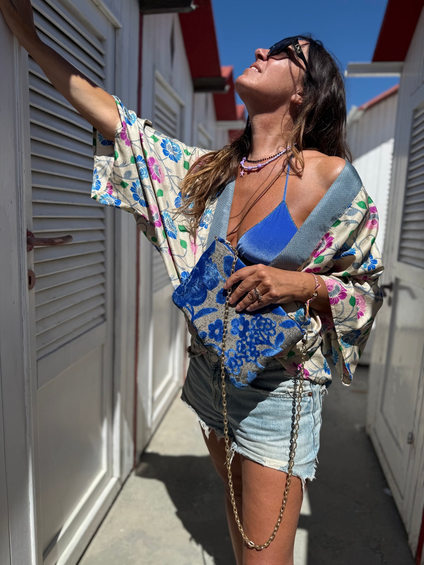 La Poshetta jacquard a fiori celesti