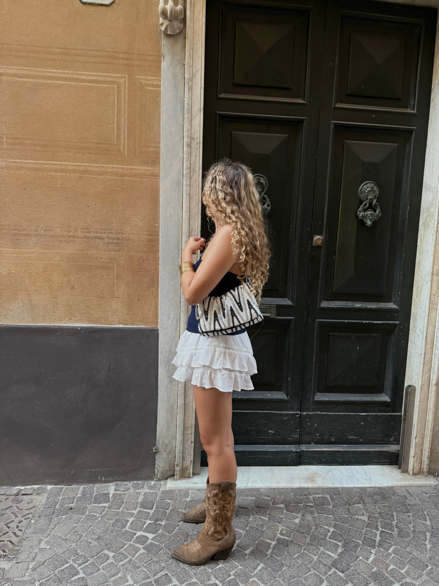 Zippy paillettes bianche nere e argento