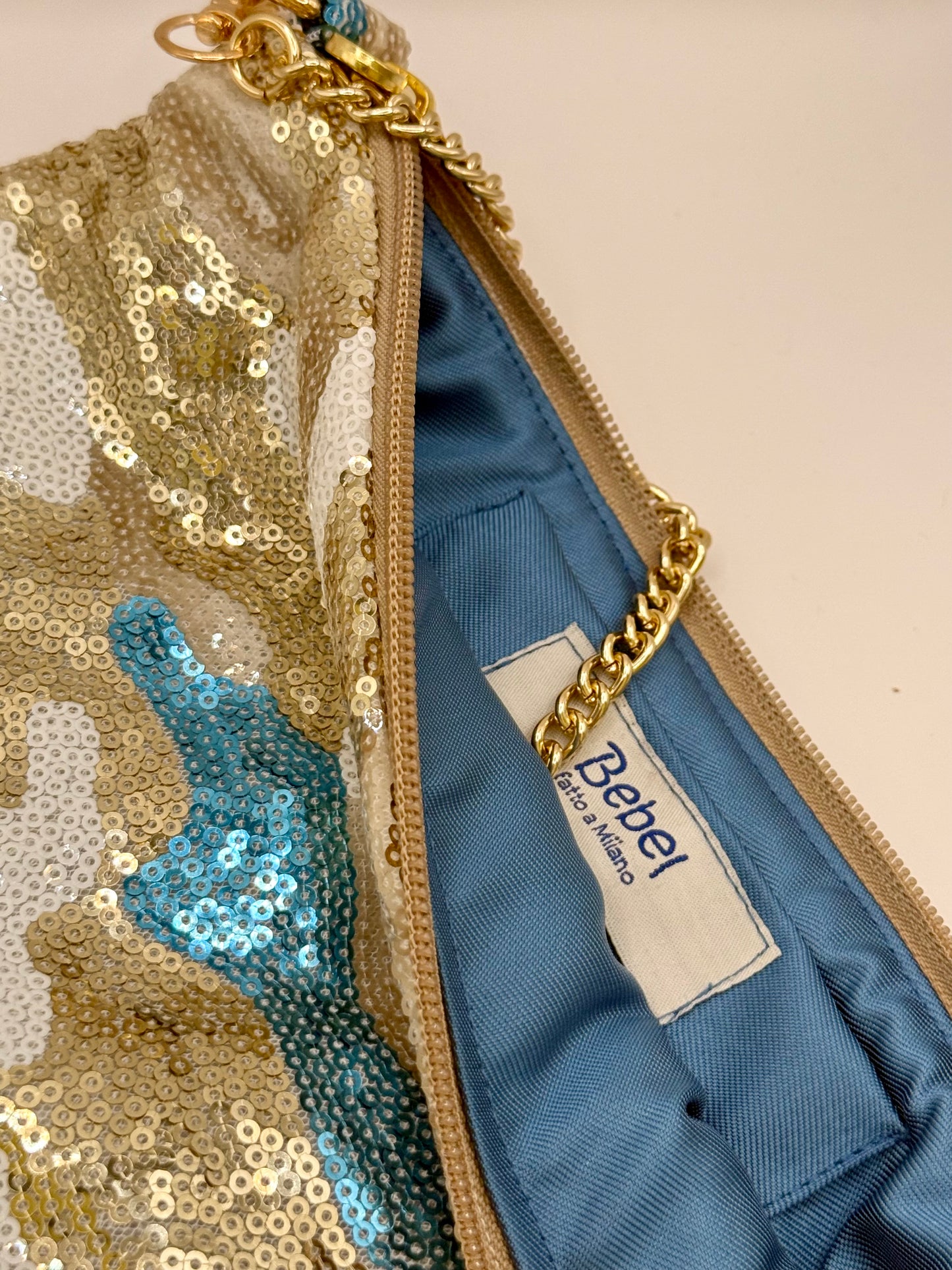 La Poshetta paillettes panna, beige e azzurro