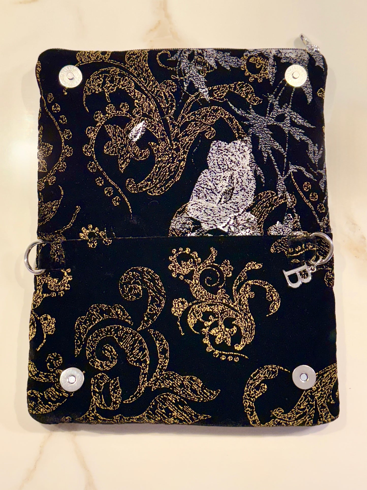 Zippy nera in velluto Jacquard a fiori