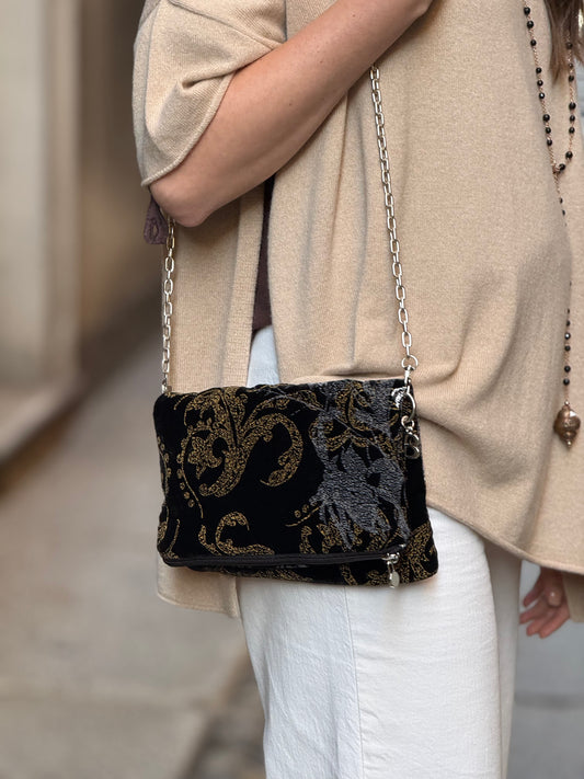 Zippy nera in velluto Jacquard a fiori