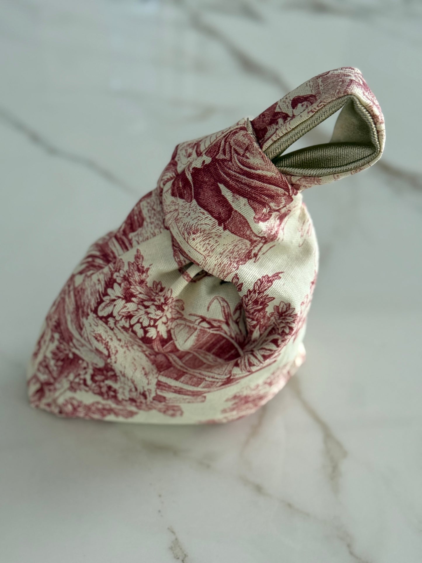 Bond reversibile in jeans oro e toile de jouy rosso