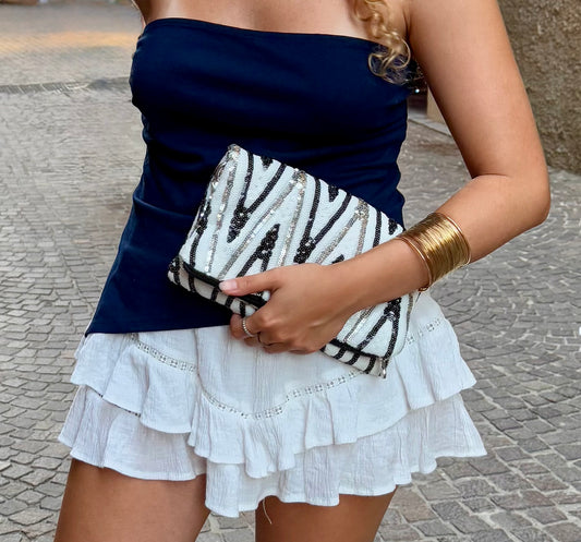 Zippy paillettes bianche nere e argento