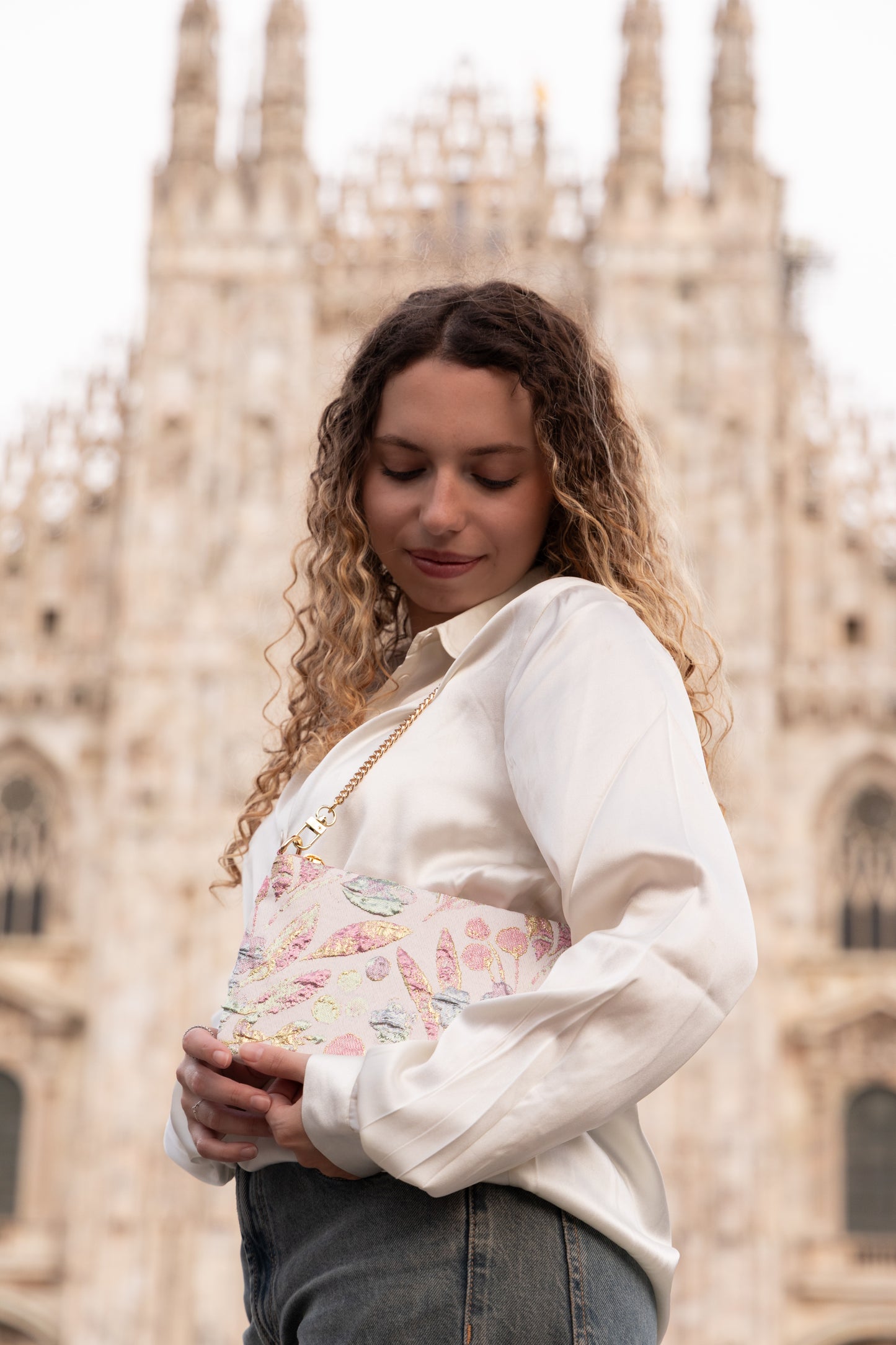 La Poshetta Mini jacquard fiori rosa