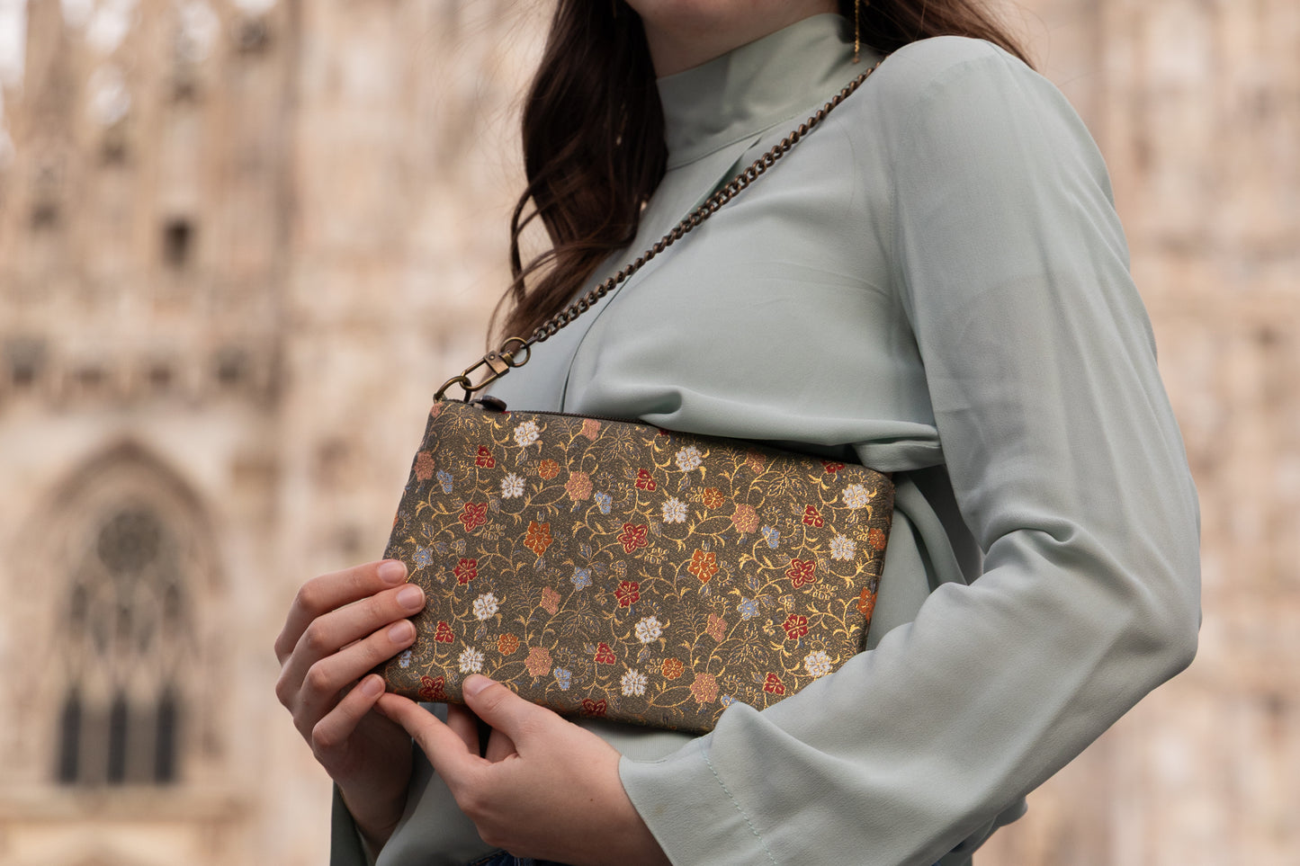 La Poshetta Mini Jacquard verde a fiori