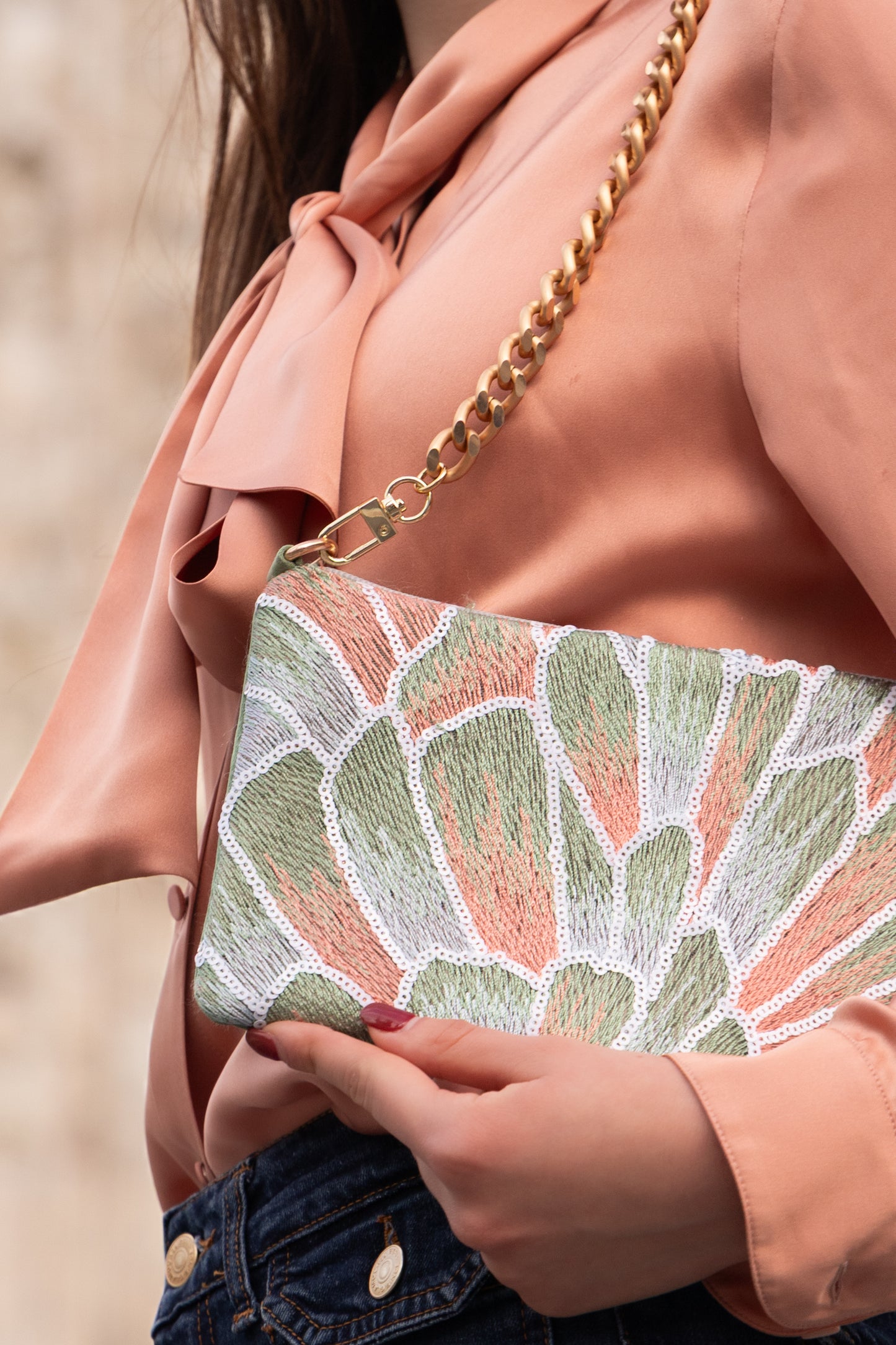 La Poshetta Mini Jacquard paillettes colorate - Retro verde