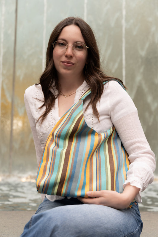 Angie Bag cotone a righe verticali - Interno azzurro Tiffany