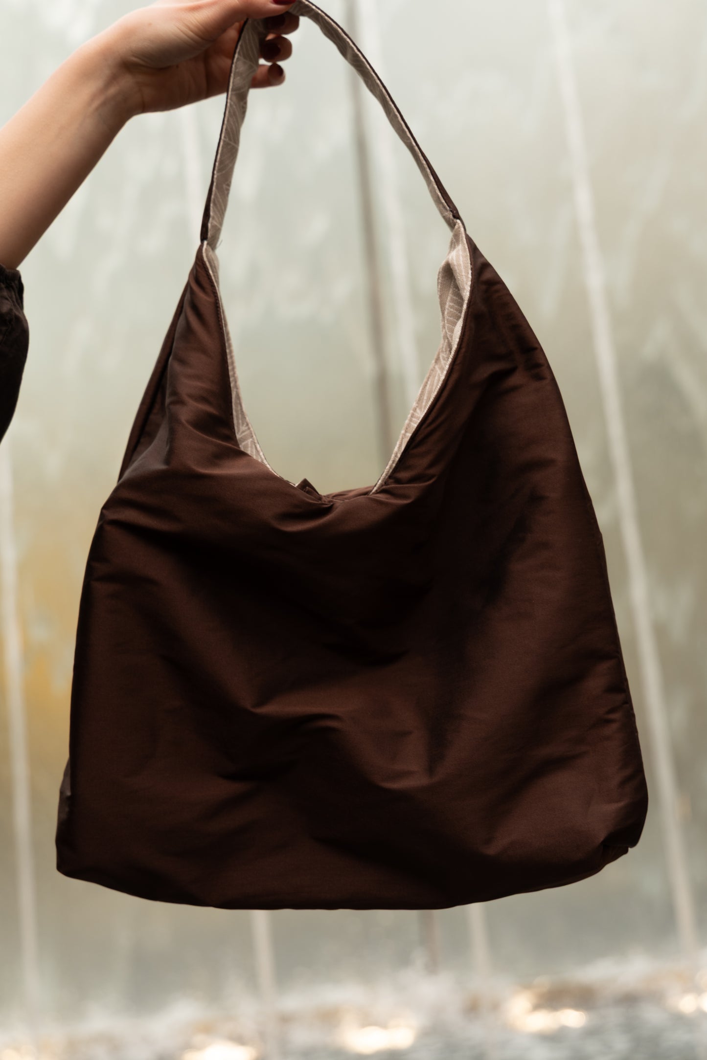 Angie Bag a foglie beige - Interno Shantung cioccolato