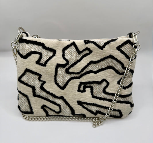 La Poshetta Mini Jacquard velluto bianco e nero
