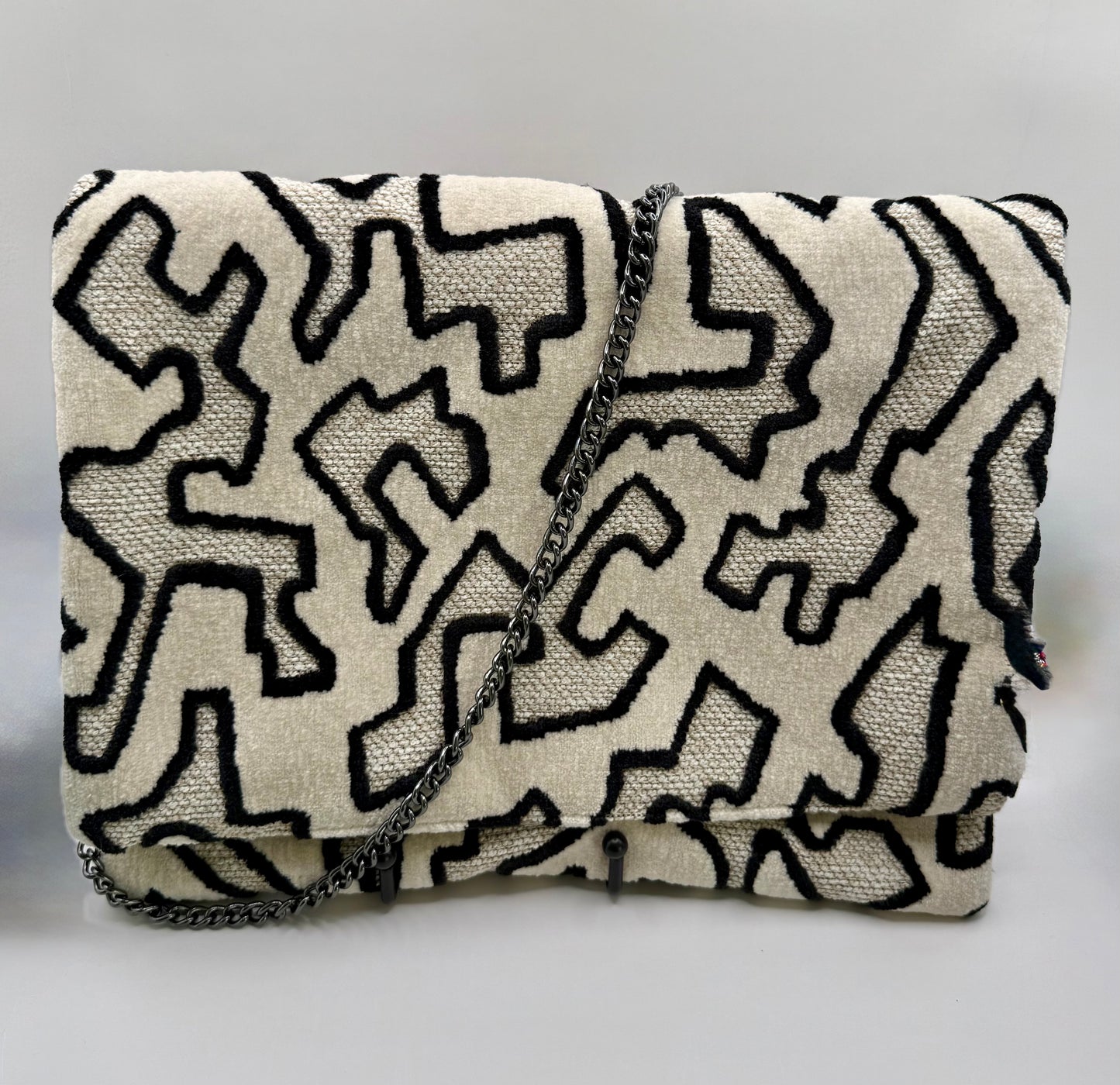 Clutch Jacquard velluto panna e nero