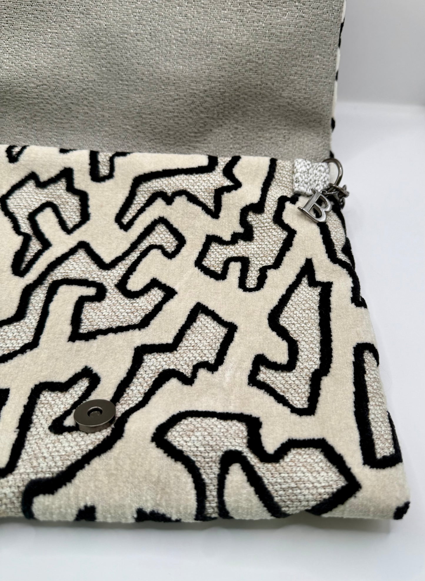 Clutch Jacquard velluto panna e nero