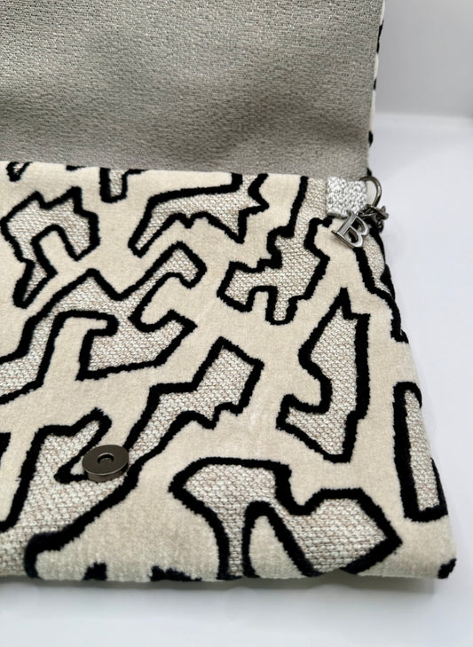 Clutch Jacquard velluto panna e nero