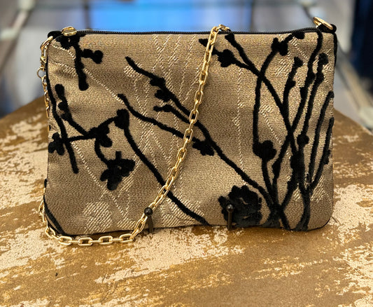 La Poshetta Jacquard oro e fiori neri in velluto - Retro velluto nero