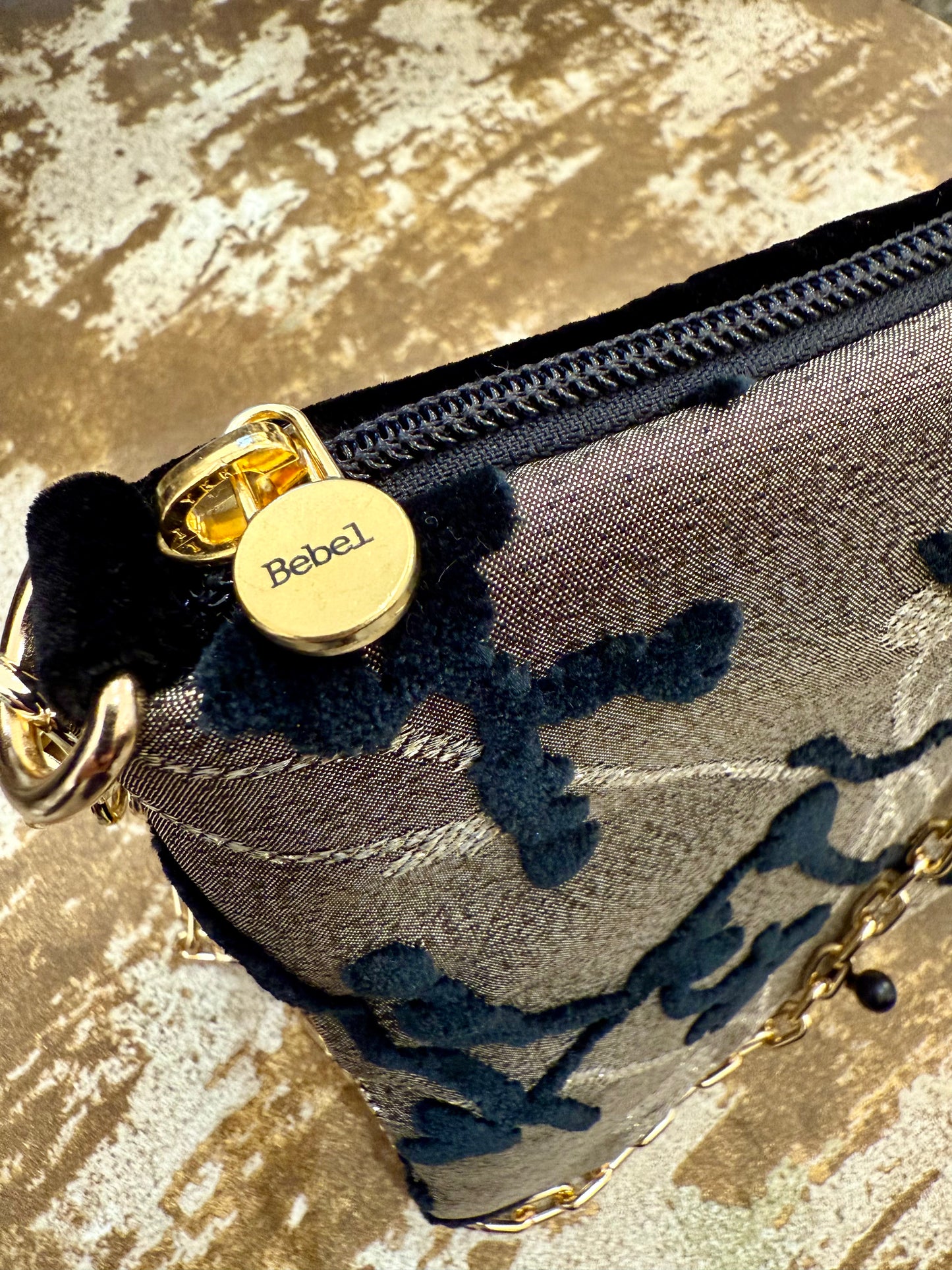 La Poshetta Jacquard oro e fiori neri in velluto - Retro velluto nero