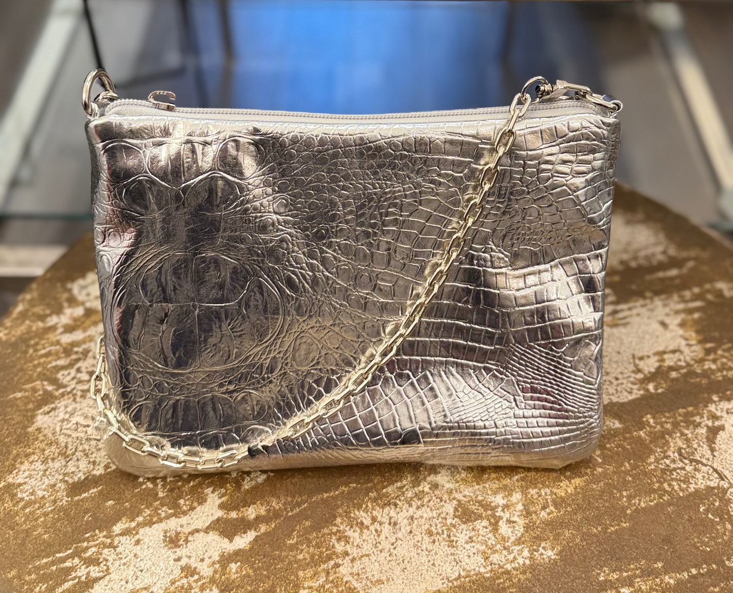 La Poshetta pelle sintetica cocco argento