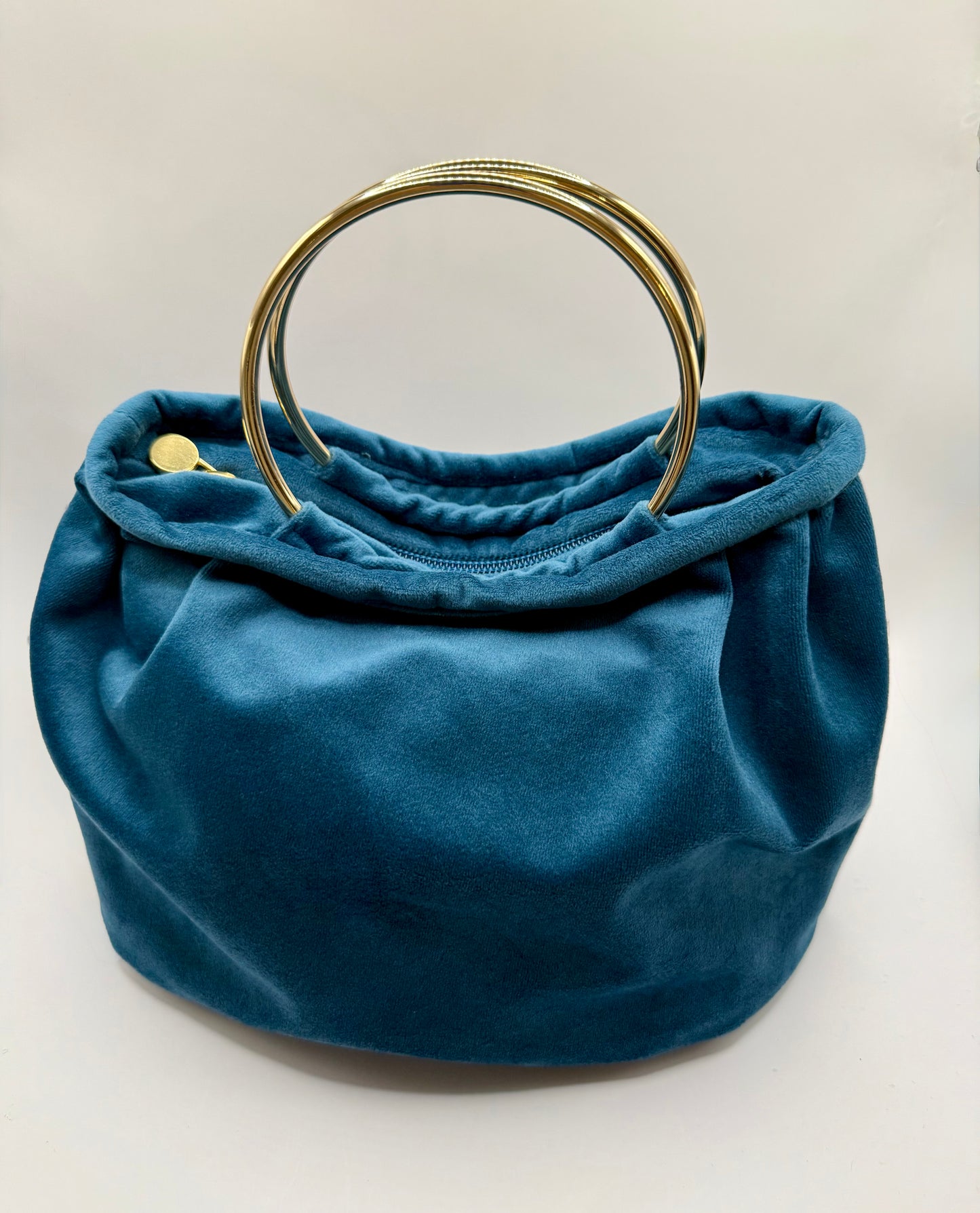 Bignè velluto petrolio - Manico a due cerchi