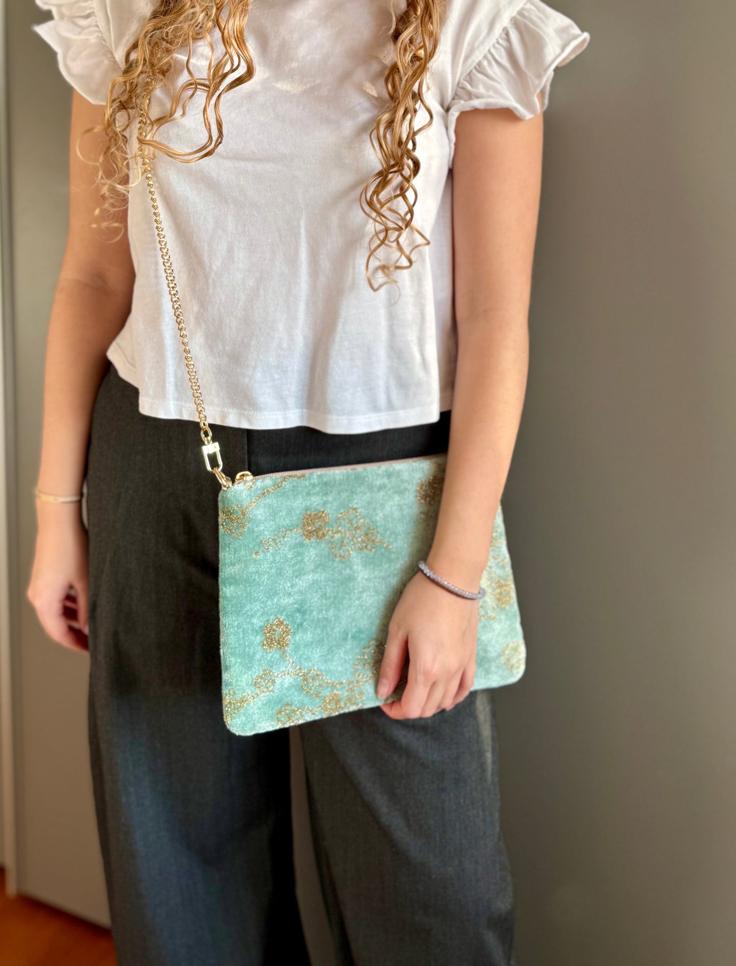 La Poshetta velluto Jacquard verde e oro