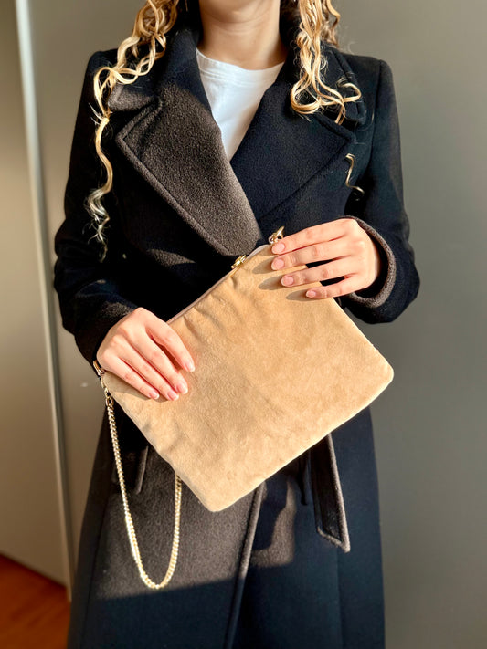 La Poshetta paillettes a fiori beige e oro - Retro velluto beige