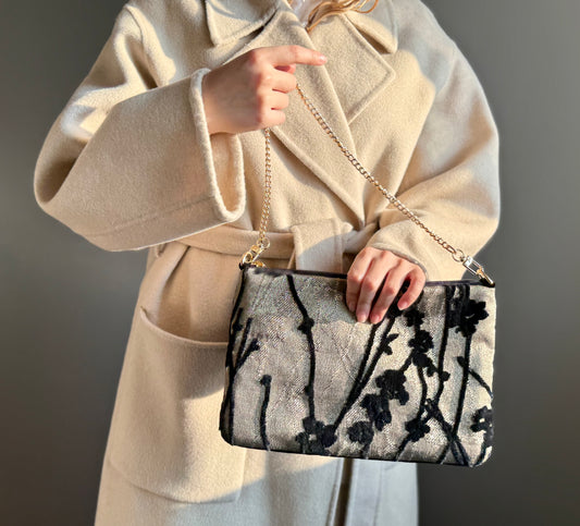 La Poshetta Jacquard oro e fiori neri in velluto - Retro velluto nero