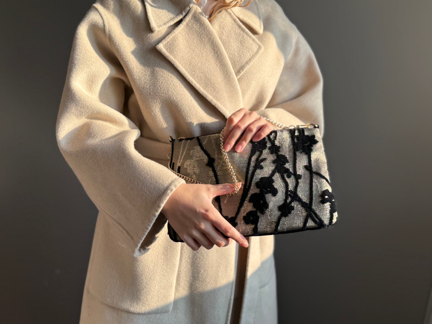 La Poshetta Jacquard oro e fiori neri in velluto - Retro velluto nero