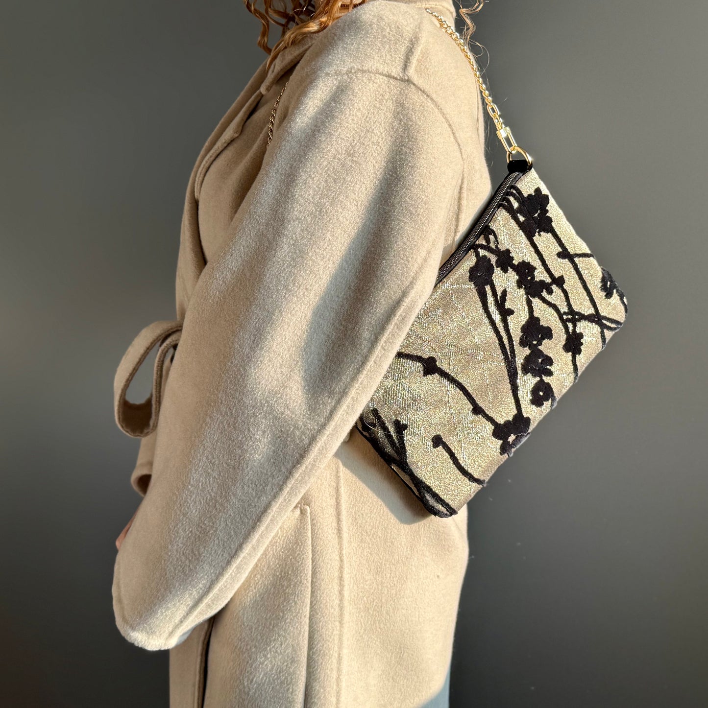 La Poshetta Jacquard oro e fiori neri in velluto - Retro velluto nero