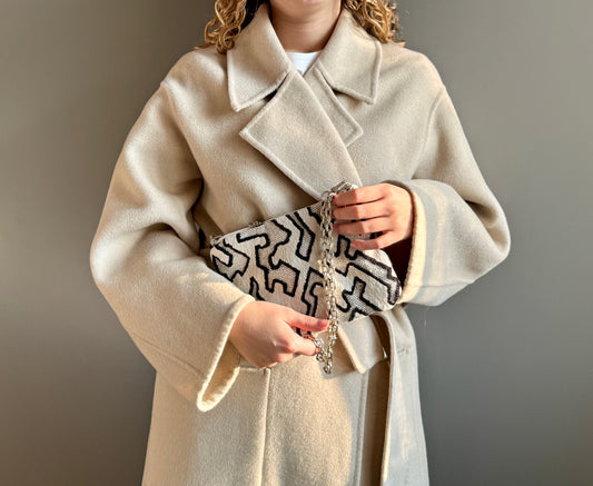 La Poshetta Mini Jacquard velluto bianco e nero