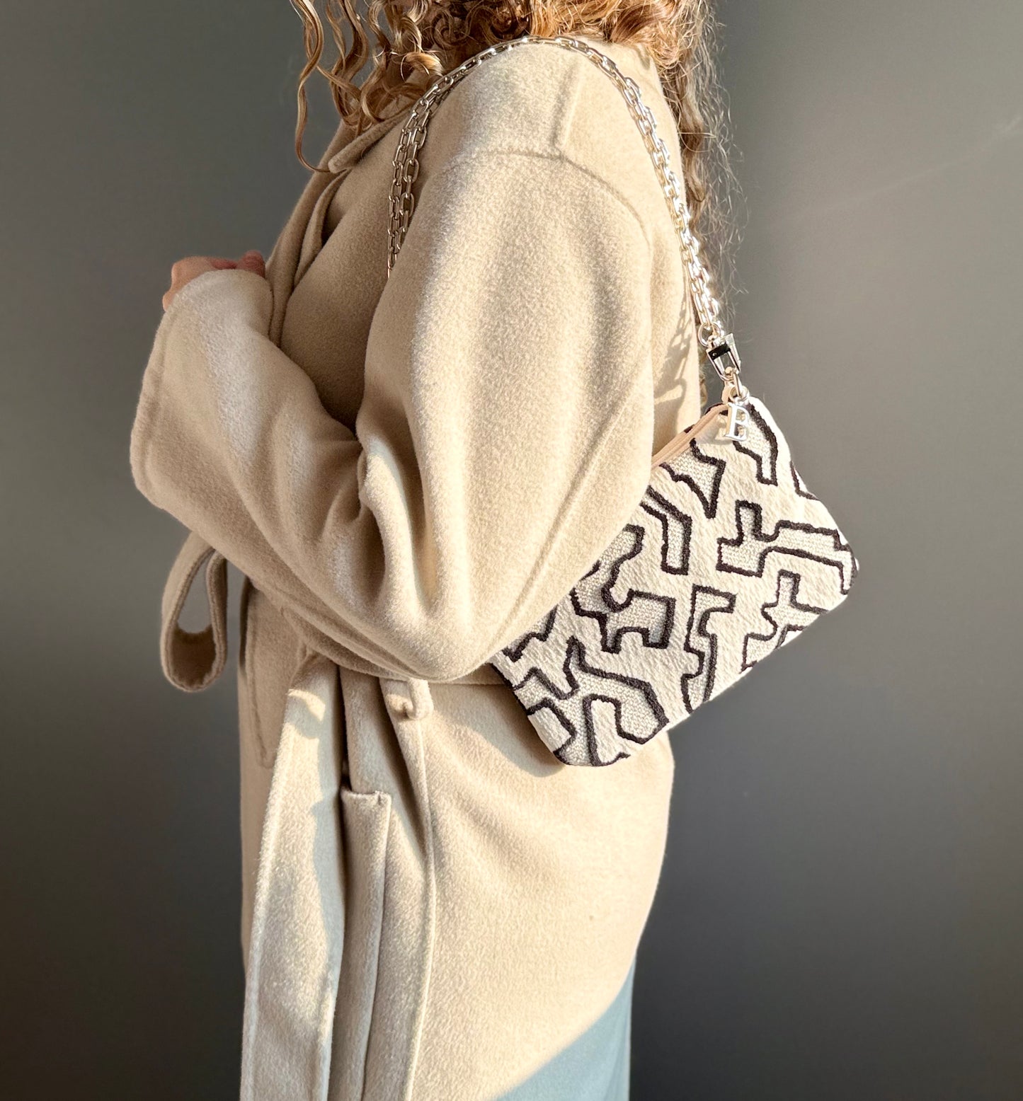 La Poshetta Mini Jacquard velluto bianco e nero