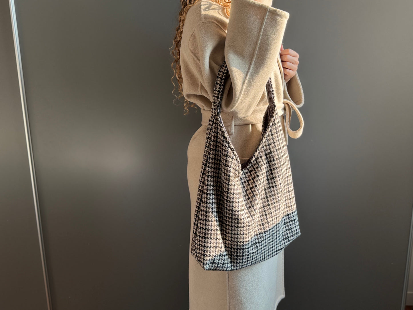 Angie Bag Pied de Poule tortora e grigio