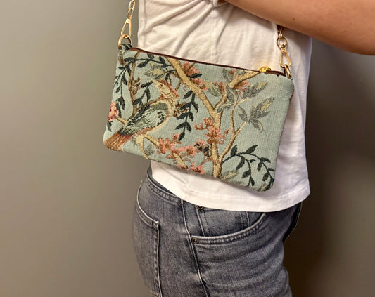 La Poshetta Mini Jacquard verde e rosa fantasia giapponese - Retro velluto rosa