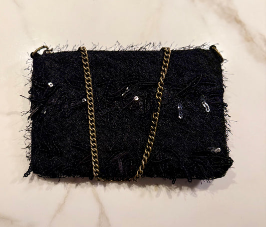 La Poshetta Mini Jacquard e paiettes nera - Retro in velluto nero