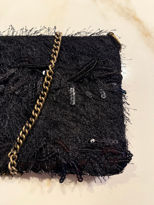 La Poshetta Mini Jacquard e paiettes nera - Retro in velluto nero
