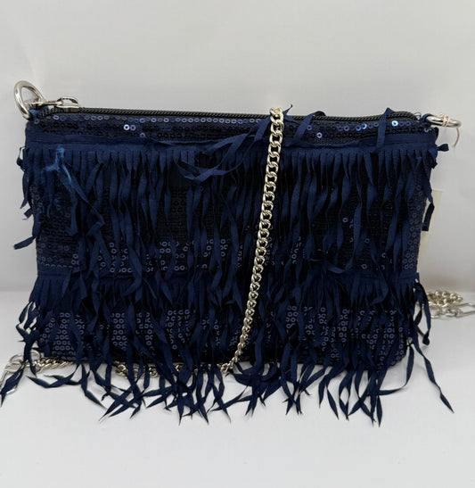 La Poshetta Mini blu con frange - Retro in Mikado blu