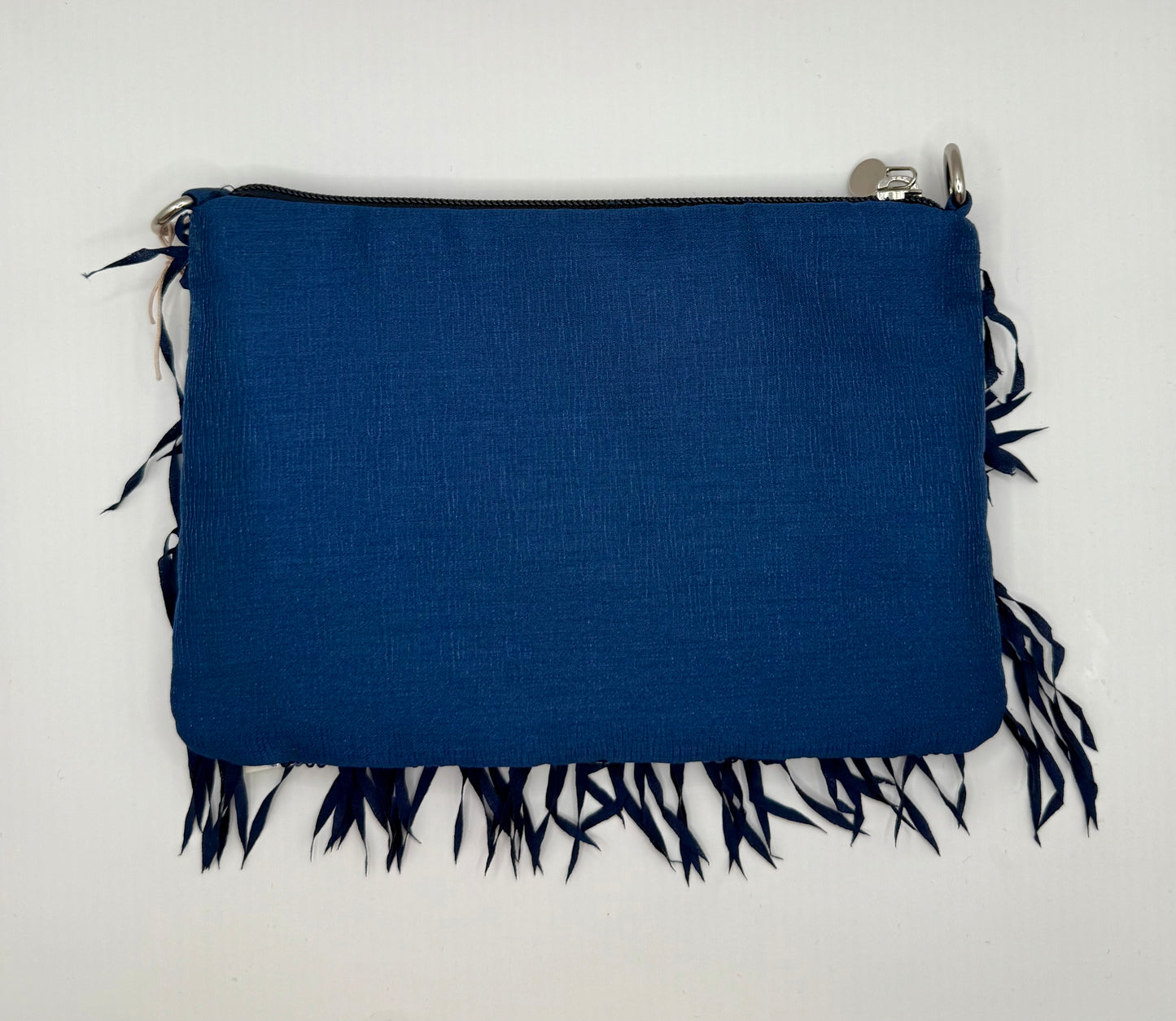 La Poshetta Mini blu con frange - Retro in Mikado blu