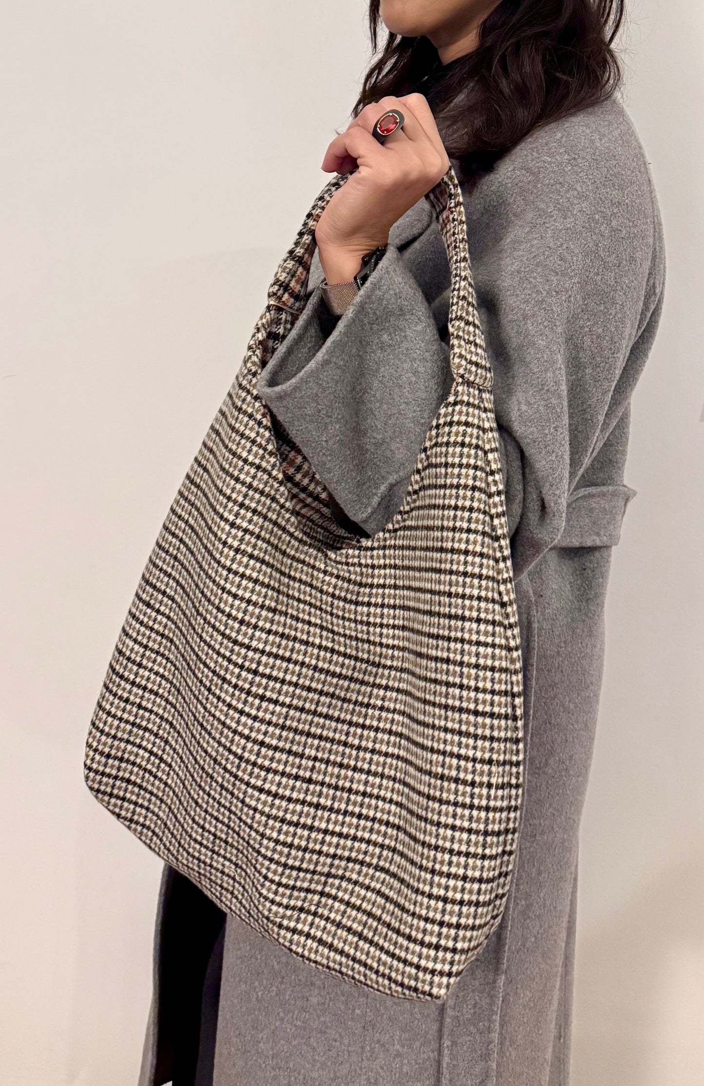 Angie Bag Pied de Poule tortora e nero