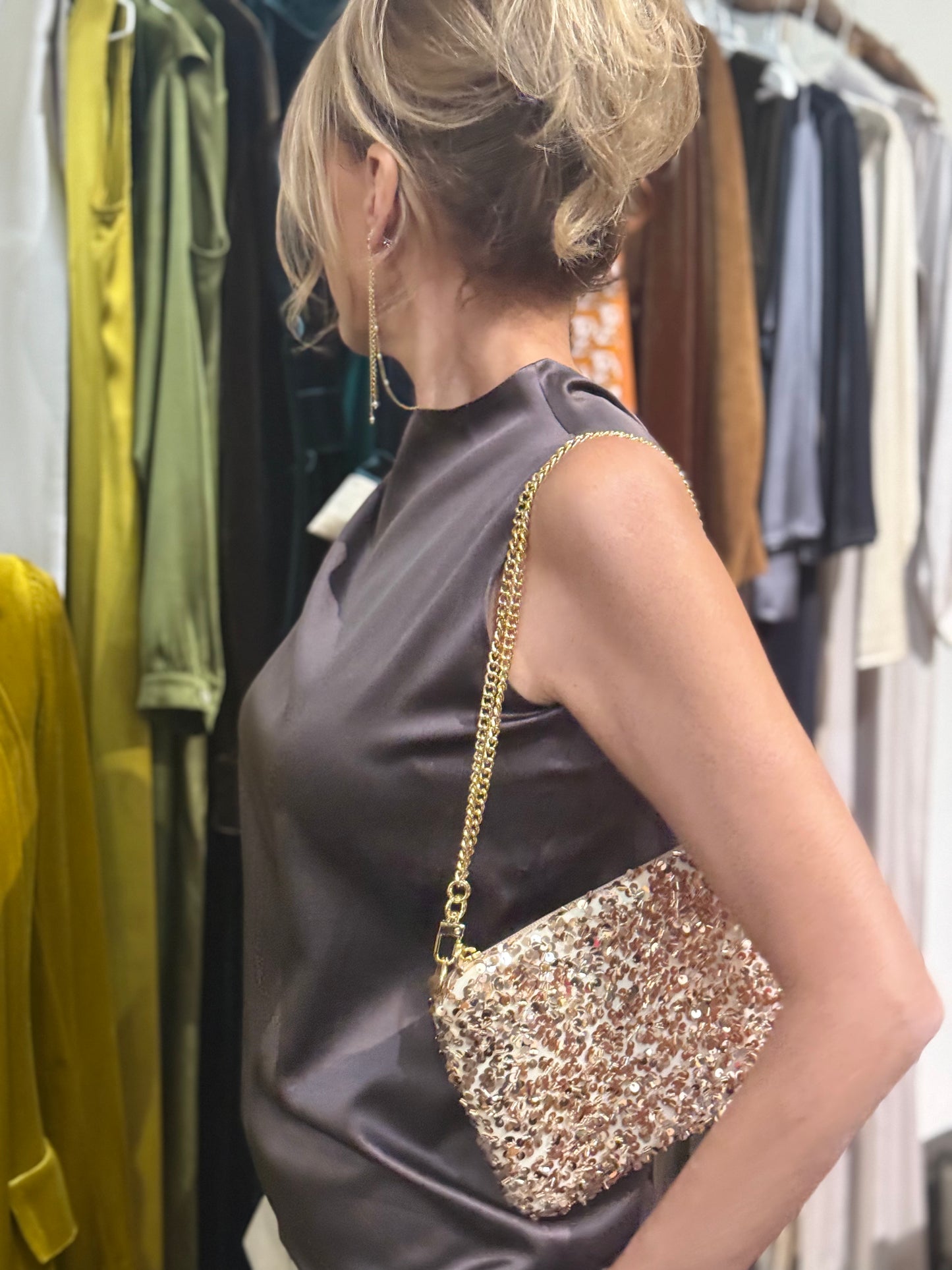La Poshetta Mini paillettes beige - retro in velluto beige
