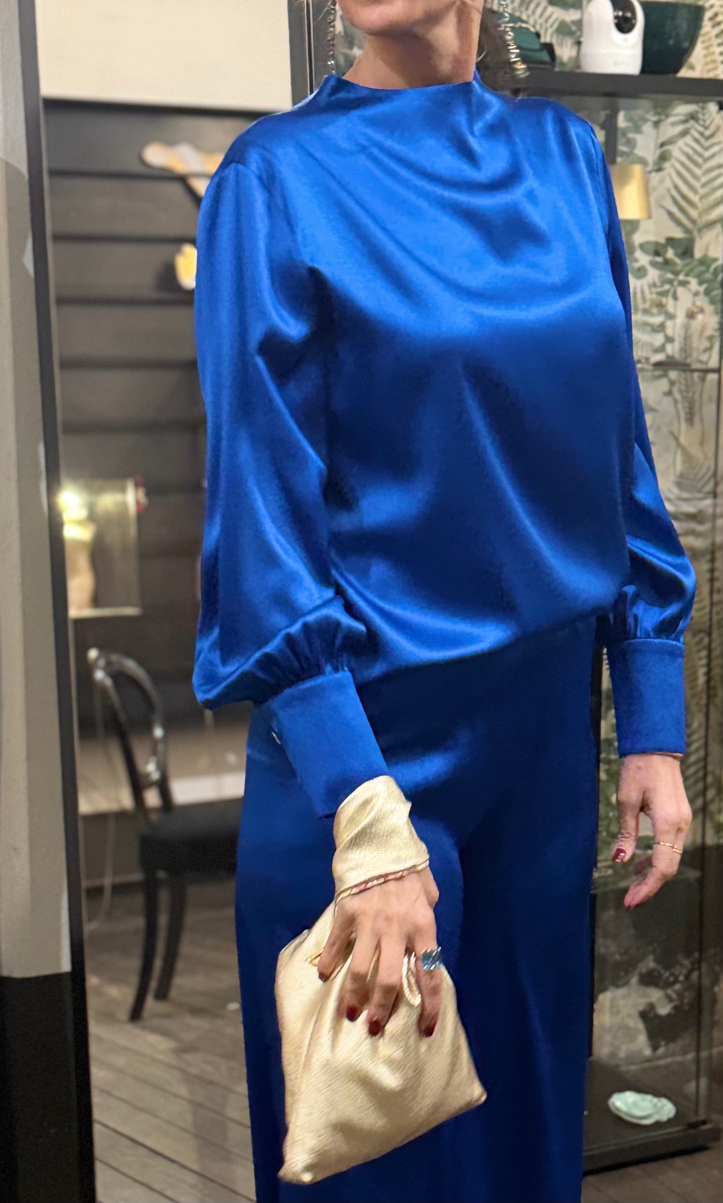 Bond reversibile in jeans oro e toile de jouy rosso