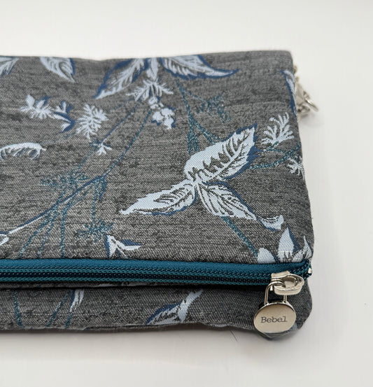 Zippy tessuto Jacquard di cotone a fiori grigi e blu