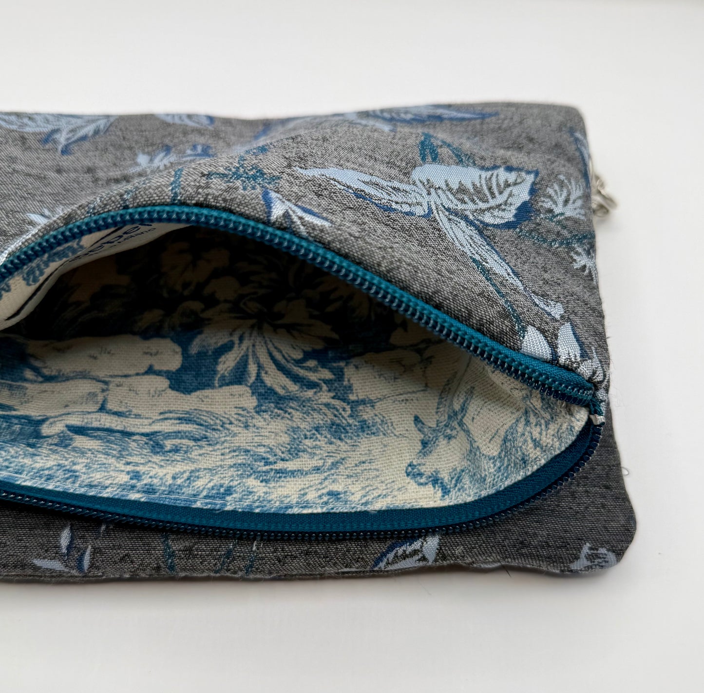 Zippy tessuto Jacquard di cotone a fiori grigi e blu