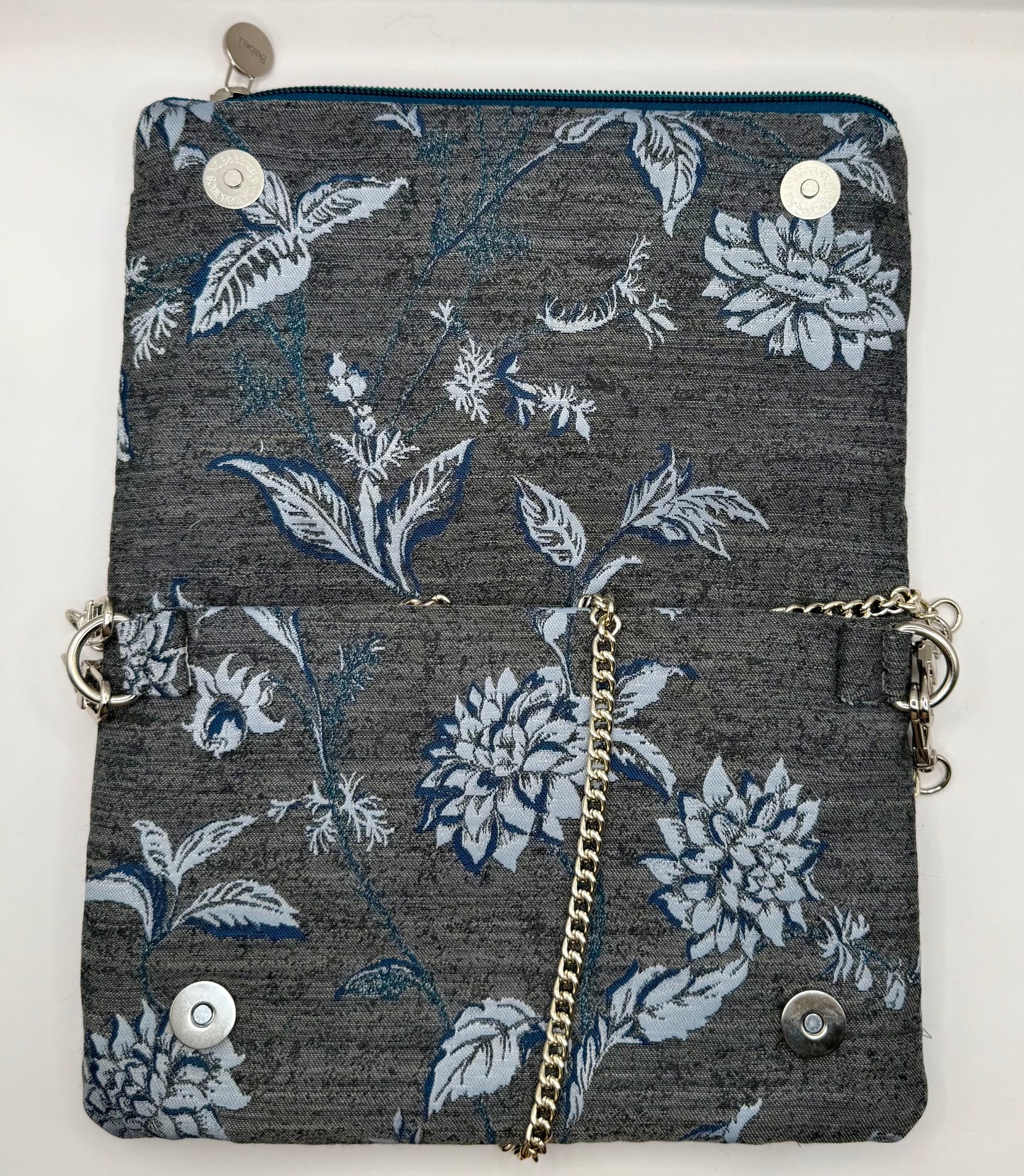 Zippy tessuto Jacquard di cotone a fiori grigi e blu