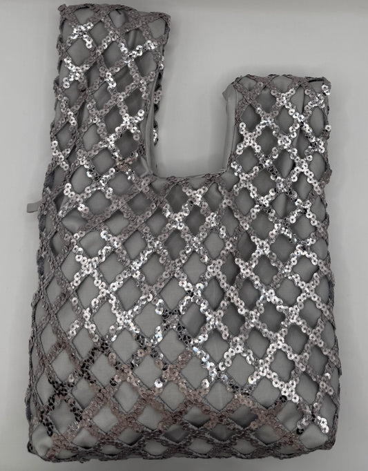 Bond grigio con rete di paillettes argento