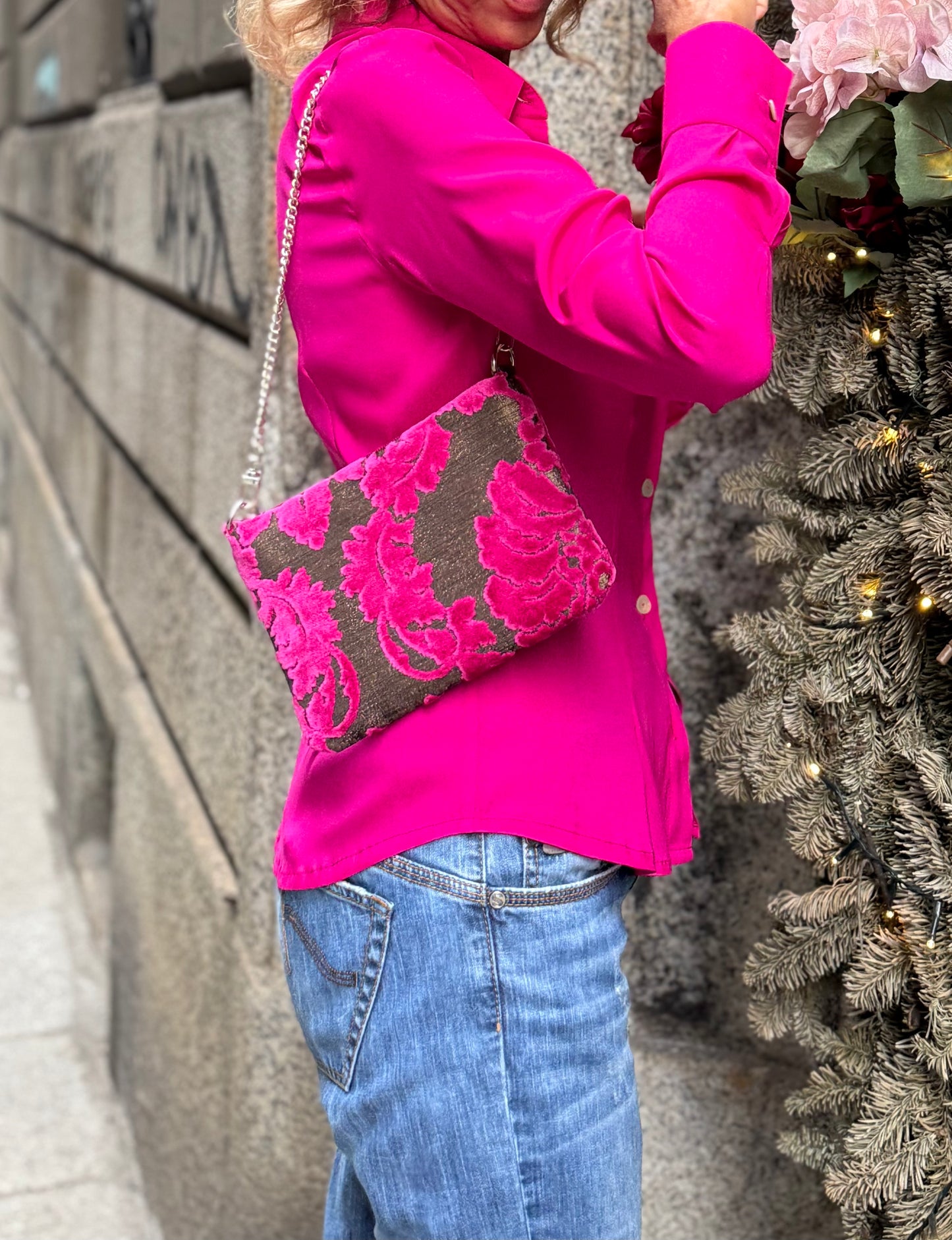 La Poshetta Mini Jacquard a fiori ciclamino