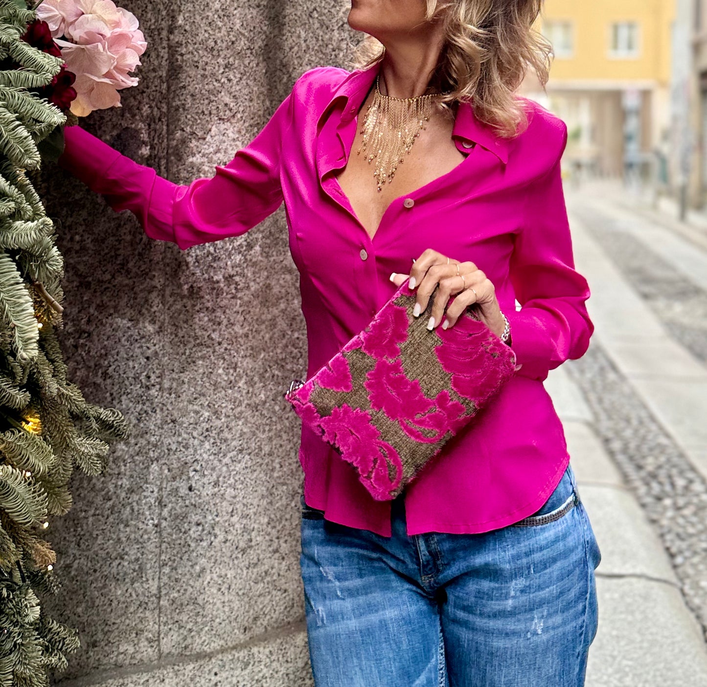 La Poshetta Mini Jacquard a fiori ciclamino